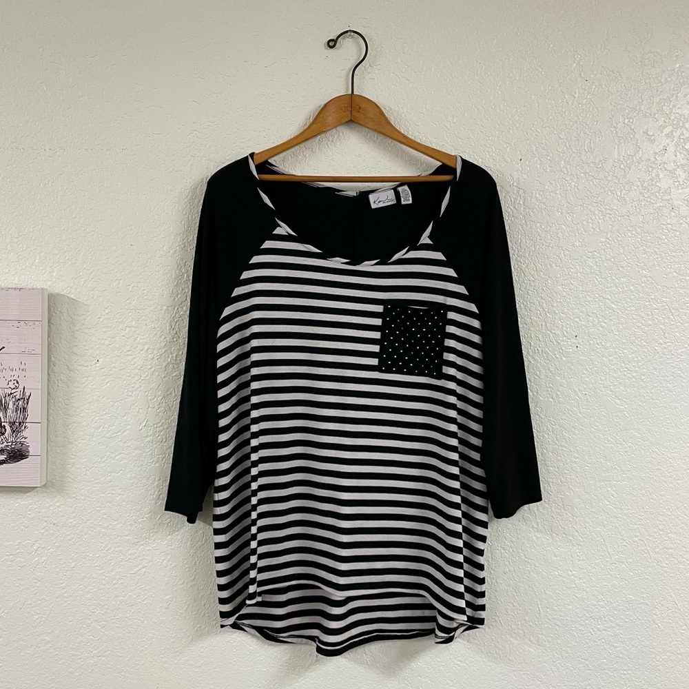 Kim Rogers-Black/White Horizontal Stripe Shirt
